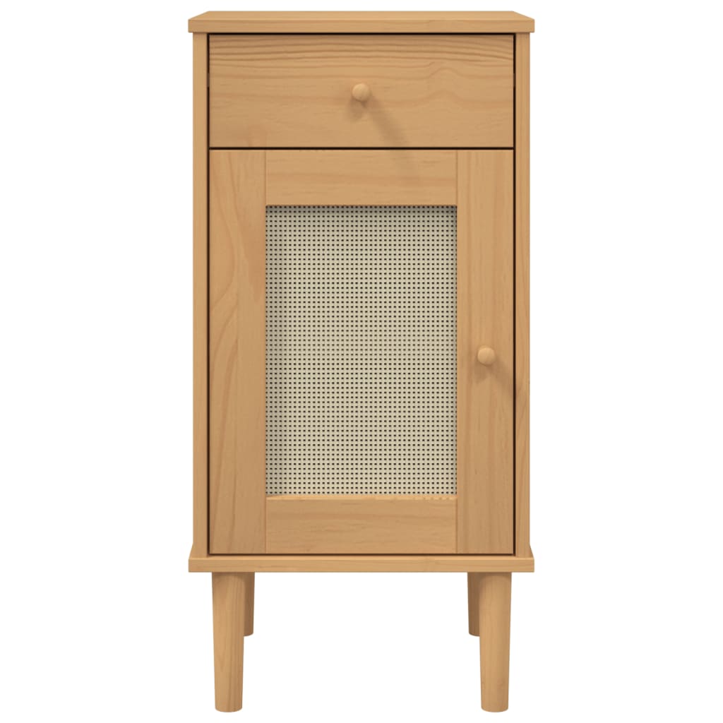 Comodino SENJA Aspetto Rattan Marrone 40x35x80 cm in Legno Pino