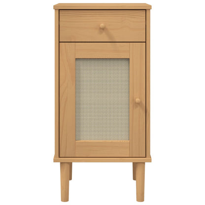 Comodino SENJA Aspetto Rattan Marrone 40x35x80 cm in Legno Pino
