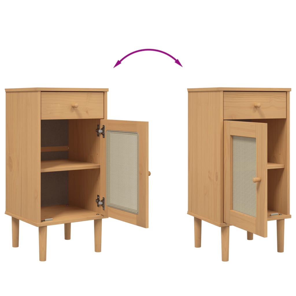 Comodino SENJA Aspetto Rattan Marrone 40x35x80 cm in Legno Pino