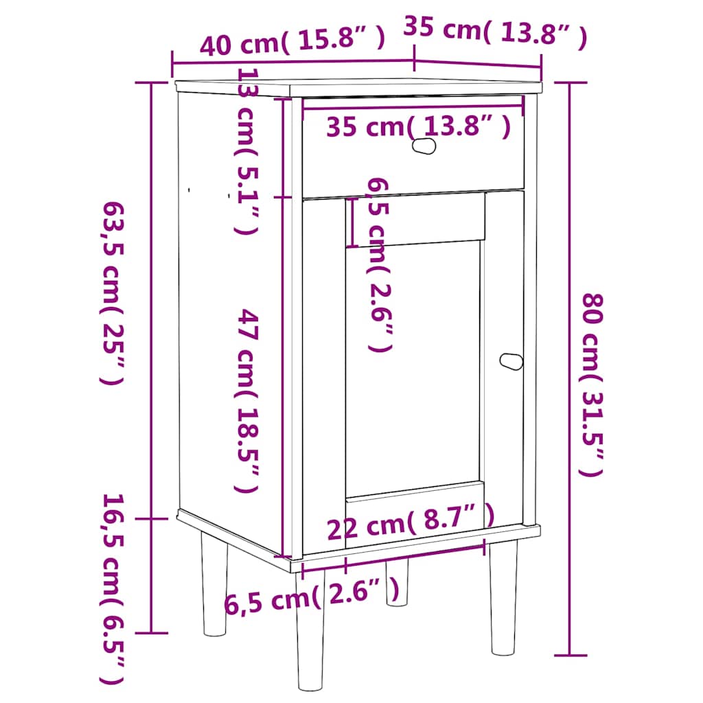 Comodino SENJA Aspetto Rattan Marrone 40x35x80 cm in Legno Pino