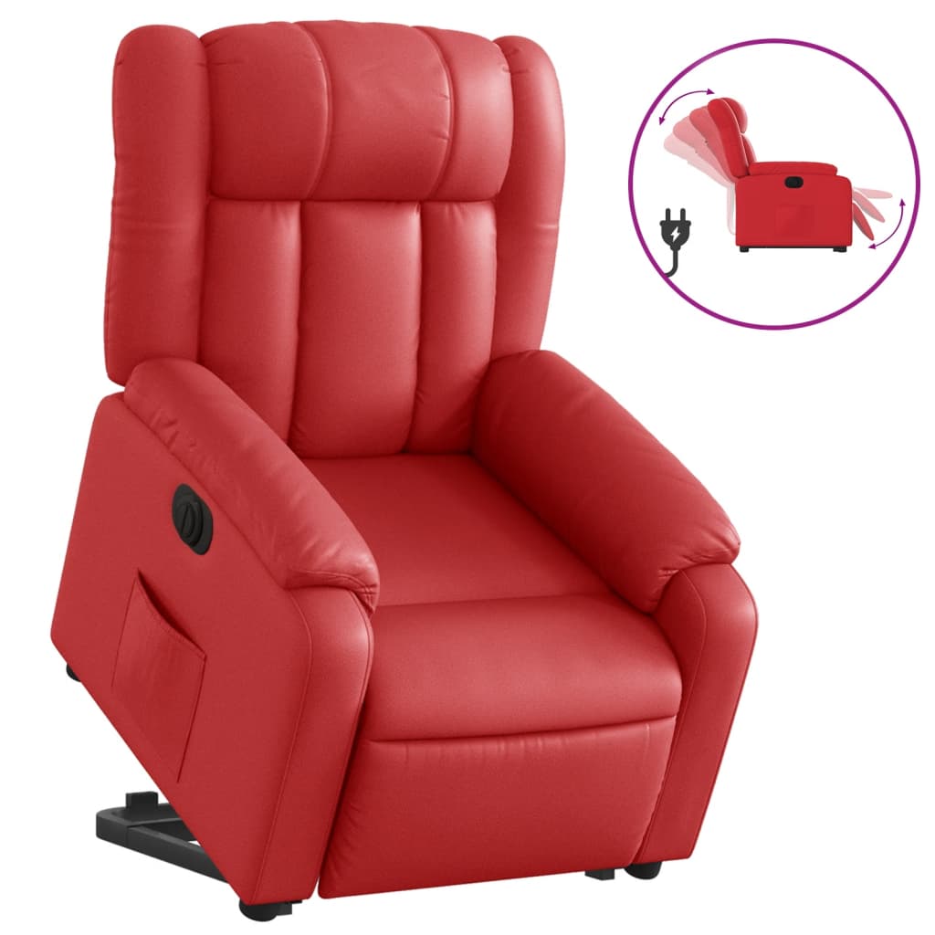 Poltrona Alzapersona Reclinabile Elettrica Rossa in Similpelle
