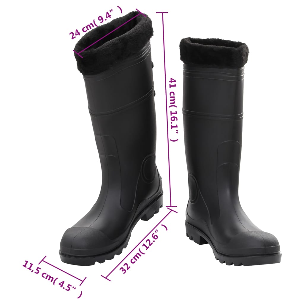 Stivali da Pioggia con Calzini Rimovibili Neri Misura 46 cm PVC