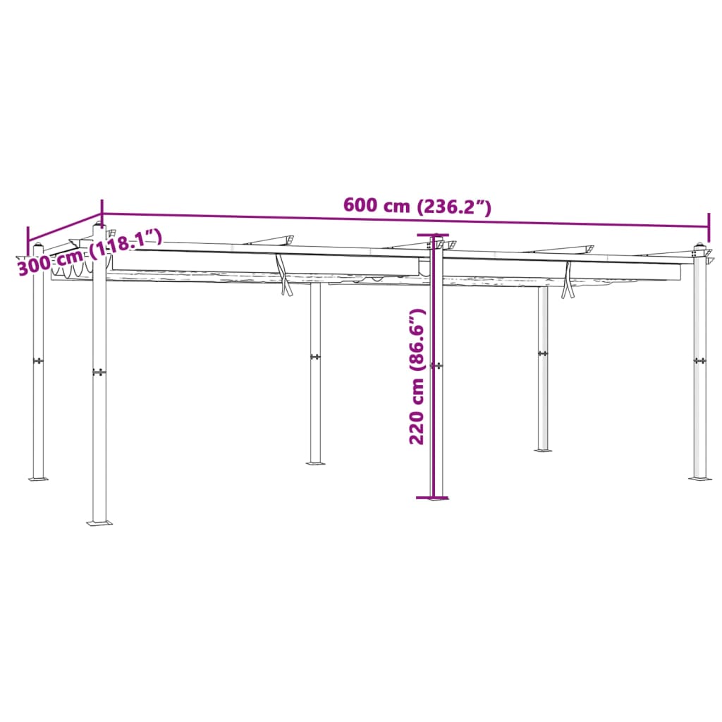 Gazebo da Giardino con Tetto Retrattile Tortora 3x6 m Alluminio