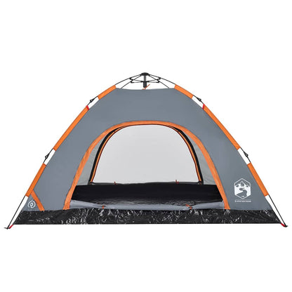 Tenda Campeggio 4 Persone Grigio e Arancione a Rilascio Rapido