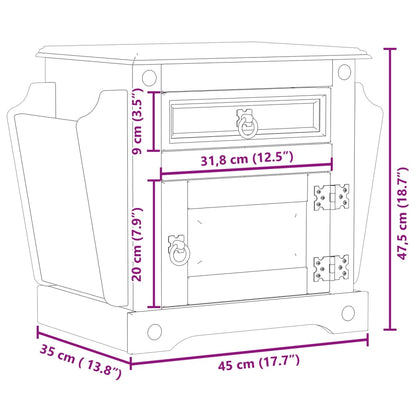 Comodino Corona 45x35x47,5 cm in Legno Massello di Pino