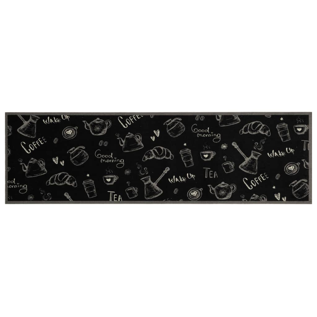 Tappeto da Cucina Lavabile Nero Mattutino 45x150 cm in Velluto