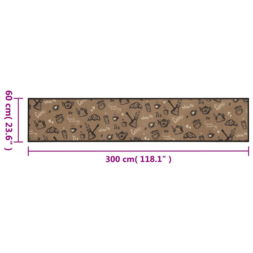 Tappeto da Cucina Lavabile Marrone Mattutino 60x300 cm Velluto