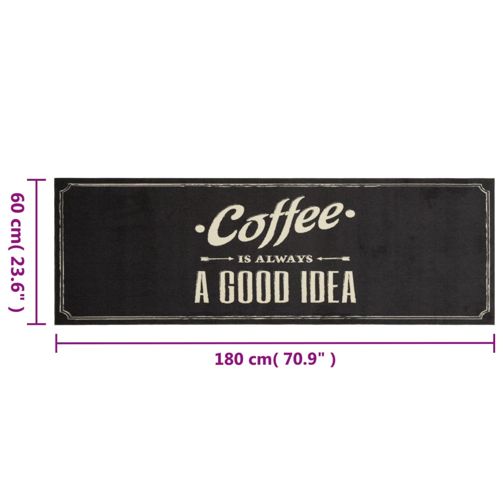 Tappeto da Cucina Lavabile Testo Caffè 60x180 cm in Velluto