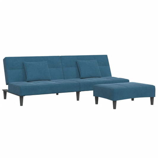 Divano Letto 2 Posti con Poggiapiedi Blu in Velluto