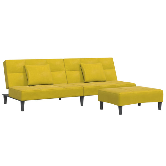 Divano Letto 2 Posti con Sgabello Giallo in Velluto