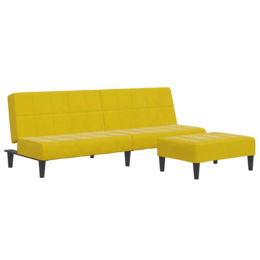 Divano Letto 2 Posti con Sgabello Giallo in Velluto