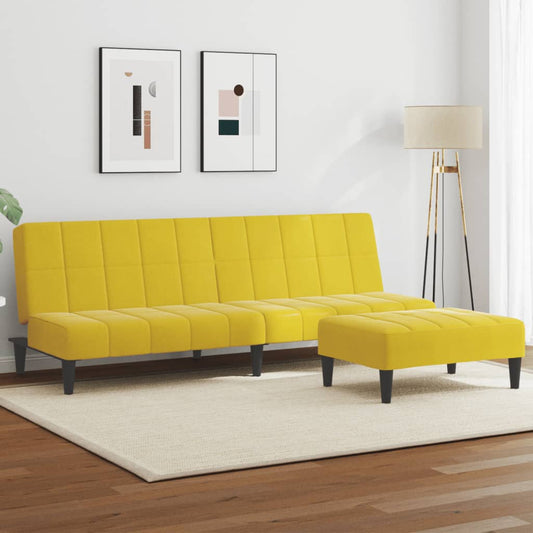 Divano Letto 2 Posti con Sgabello Giallo in Velluto