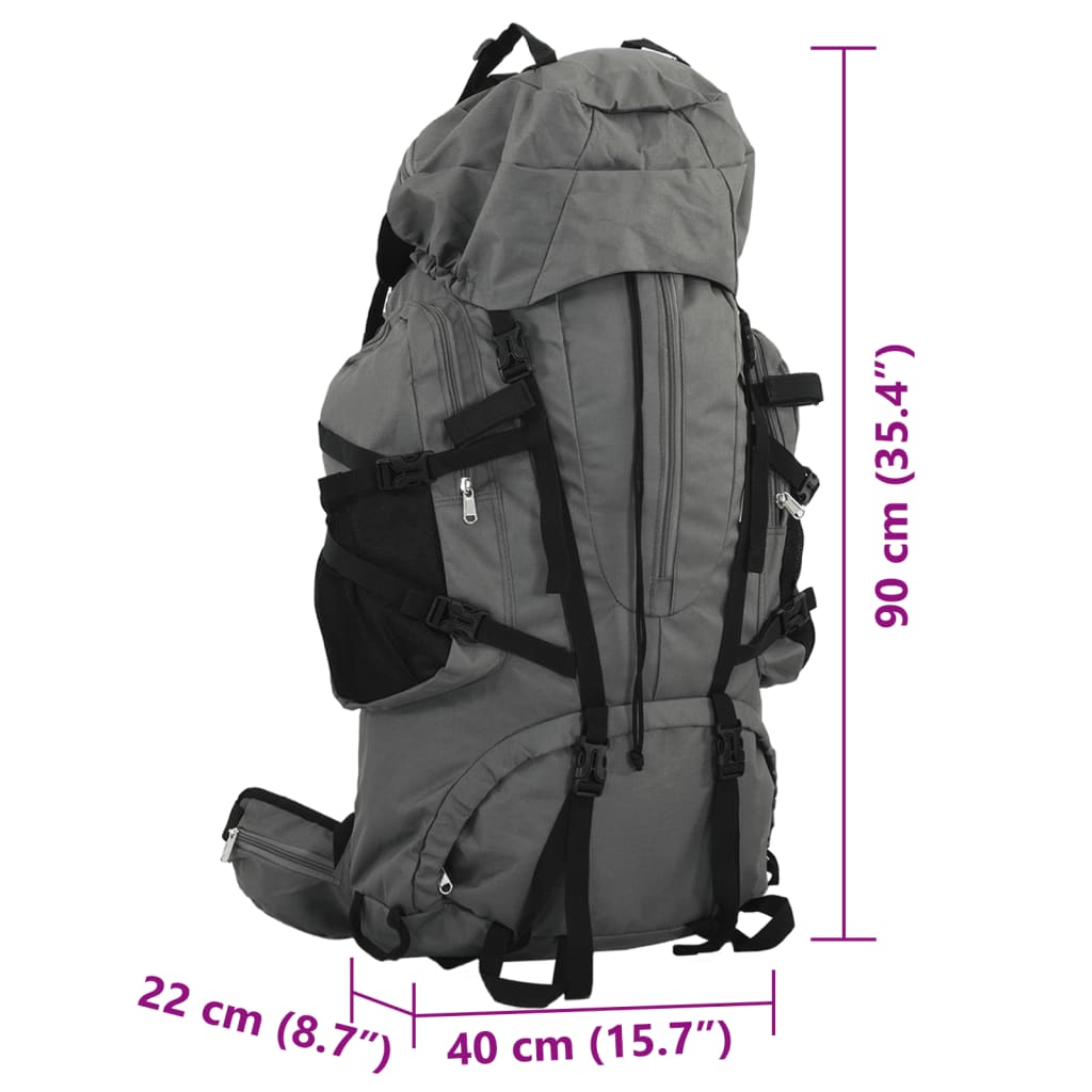 Zaino da Trekking Grigio 100 L in Tessuto Oxford