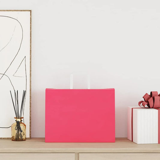 Sacchetti di Carta 250 pz con Manici Rosa 32x17x25 cm