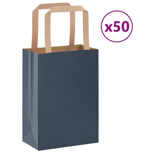 Sacchetti di Carta 50 pz con Manici Blu 15x8x21 cm