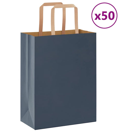 Sacchetti di Carta 50 pz con Manici Blu 21x11x28 cm