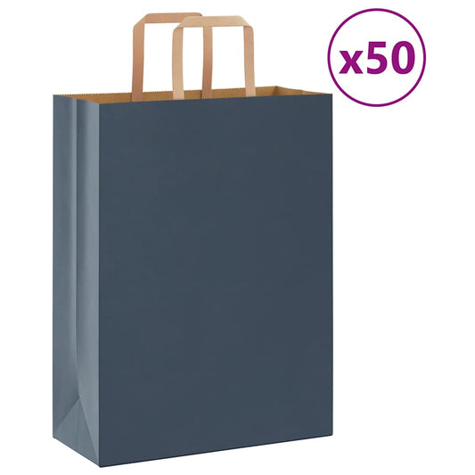 Sacchetti di Carta 50 pz con Manici Blu 26x12x35 cm