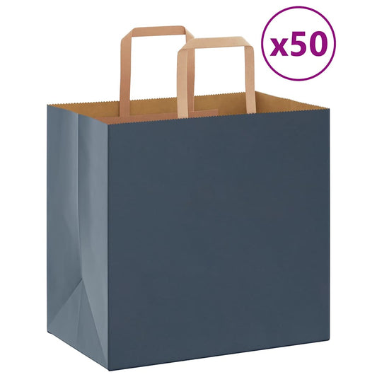 Sacchetti di Carta 50 pz con Manici Blu 26x17x25 cm