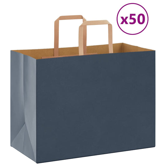Sacchetti di Carta 50 pz con Manici Blu 32x17x25 cm