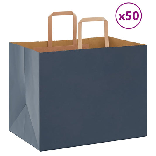 Sacchetti di Carta 50 pz con Manici Blu 32x22x24 cm