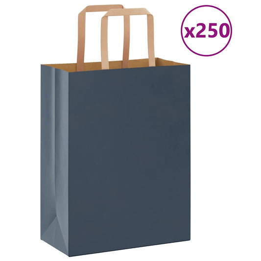 Sacchetti di Carta 250 pz con Manici Blu 21x11x28 cm