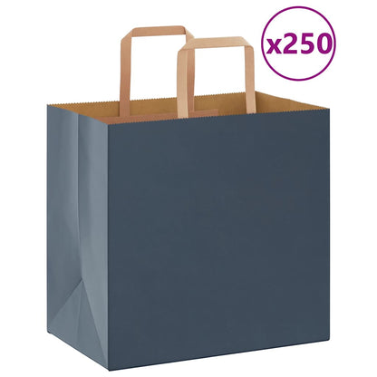 Sacchetti di Carta 250 pz con Manici Blu 26x17x25 cm