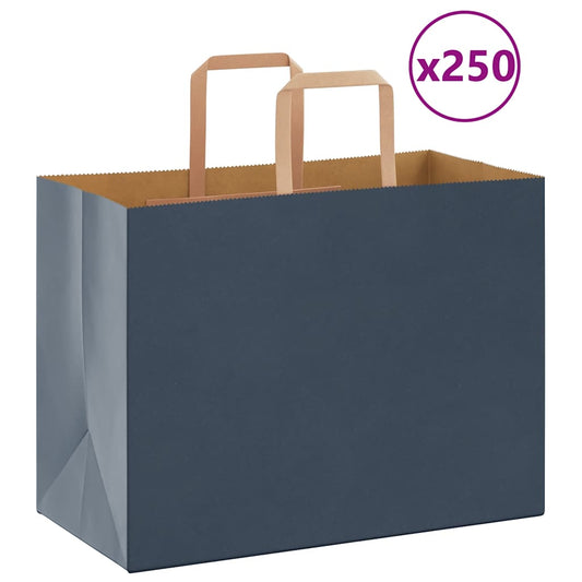 Sacchetti di Carta 250 pz con Manici Blu 32x17x25 cm