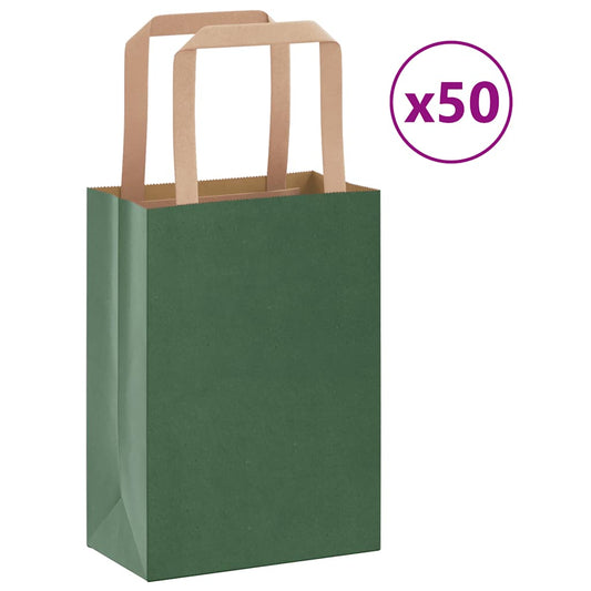 Sacchetti di Carta 50 pz con Manici Verdi 15x8x21 cm