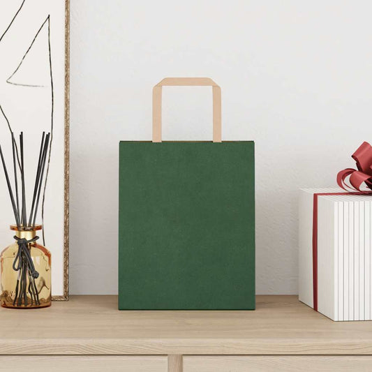 Sacchetti di Carta 50 pz con Manici Verdi 18x8x22 cm
