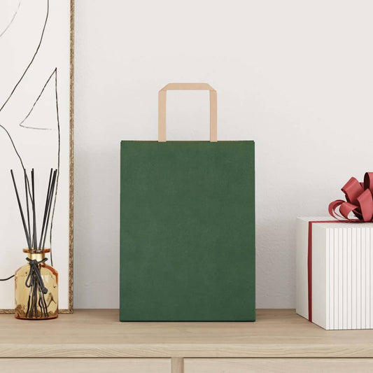Sacchetti di Carta 50 pz con Manici Verdi 21x11x28 cm