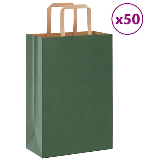 Sacchetti di Carta 50 pz con Manici Verdi 21x11x31 cm
