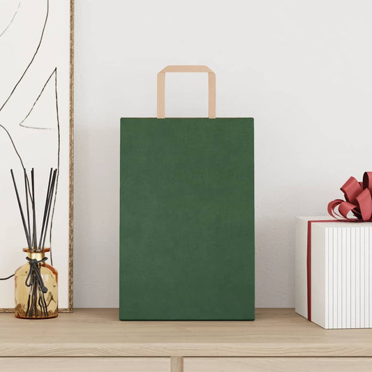 Sacchetti di Carta 50 pz con Manici Verdi 21x11x31 cm