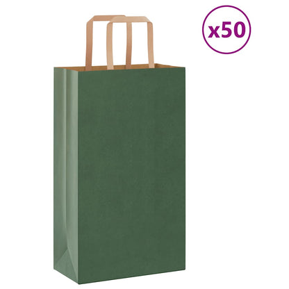 Sacchetti di Carta 50 pz con Manici Verdi 21x11x36 cm