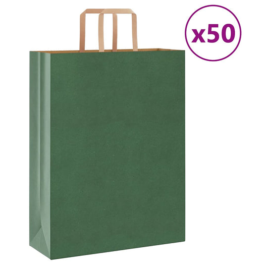 Sacchetti di Carta 50 pz con Manici Verdi 32x12x42 cm