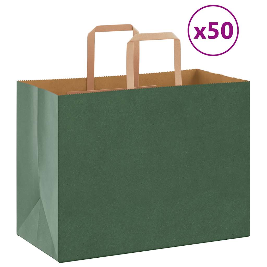 Sacchetti di Carta 50 pz con Manici Verdi 32x17x25 cm