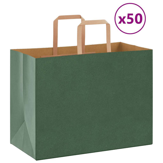 Sacchetti di Carta 50 pz con Manici Verdi 32x17x25 cm