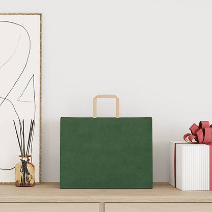 Sacchetti di Carta 50 pz con Manici Verdi 32x17x25 cm