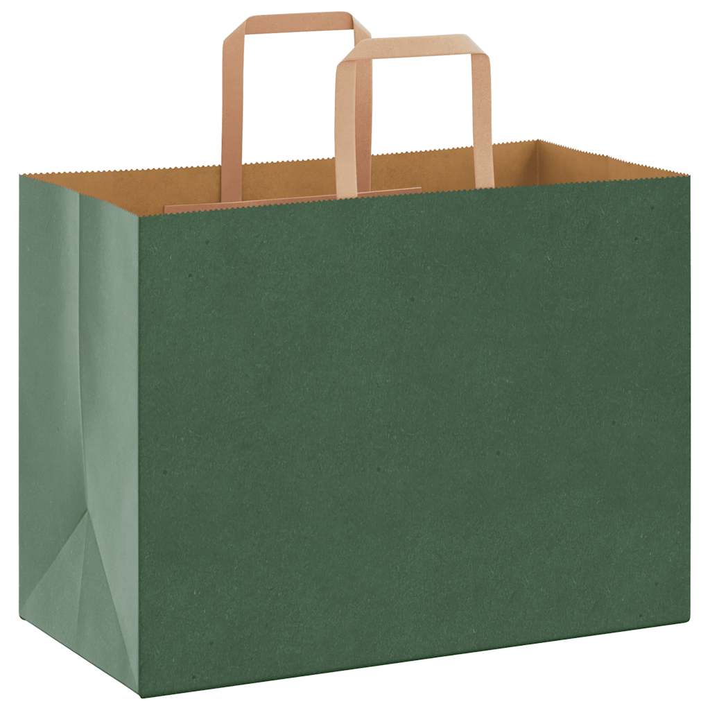 Sacchetti di Carta 50 pz con Manici Verdi 32x17x25 cm