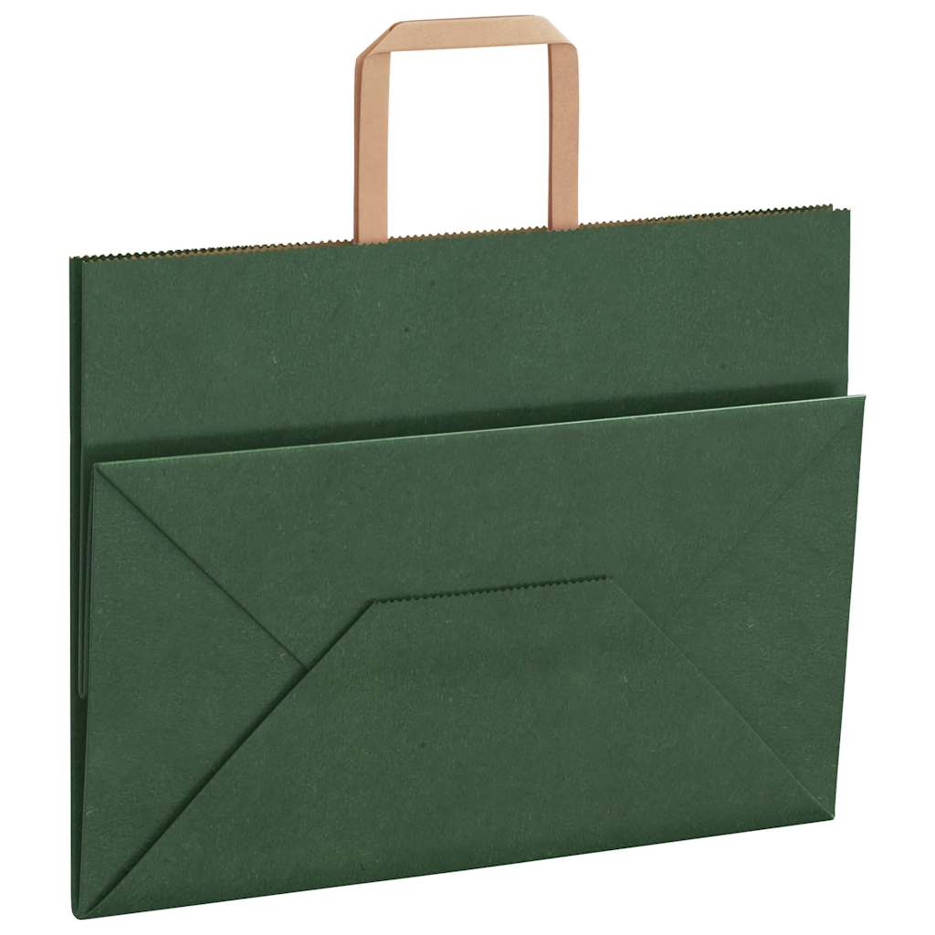 Sacchetti di Carta 50 pz con Manici Verdi 32x17x25 cm