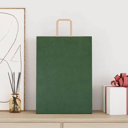 Sacchetti di Carta 50 pz con Manici Verdi 32x17x44 cm