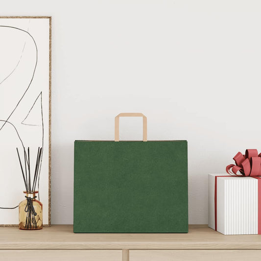 Sacchetti di Carta 50 pz con Manici Verdi 32x22x24 cm