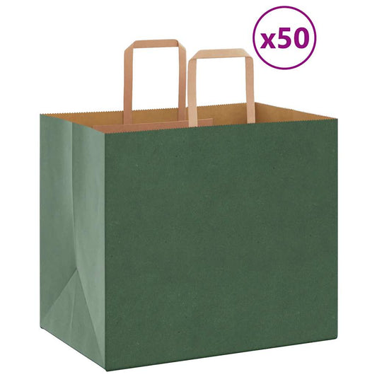 Sacchetti di Carta 50 pz con Manici Verdi 32x22x28 cm