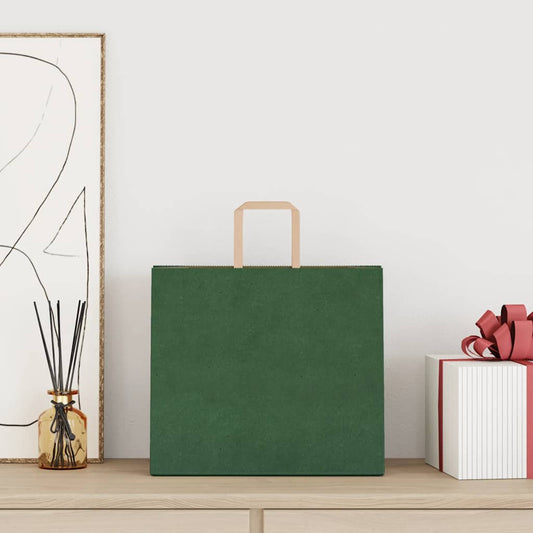 Sacchetti di Carta 50 pz con Manici Verdi 32x22x28 cm