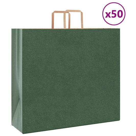 Sacchetti di Carta 50 pz con Manici Verdi 54x15x49 cm