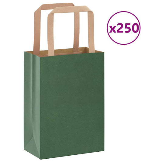 Sacchetti di Carta 250 pz con Manici Verdi 15x8x21 cm