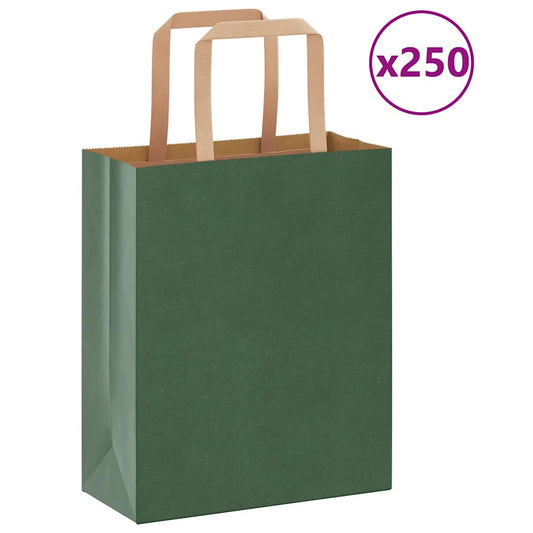 Sacchetti di Carta 250 pz con Manici Verdi 18x8x22 cm