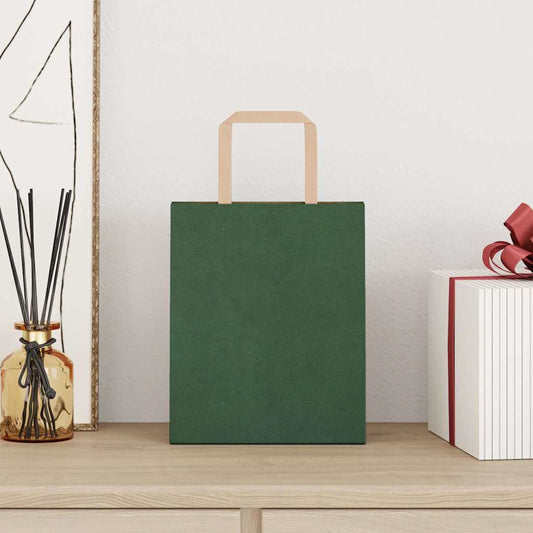 Sacchetti di Carta 250 pz con Manici Verdi 18x8x22 cm