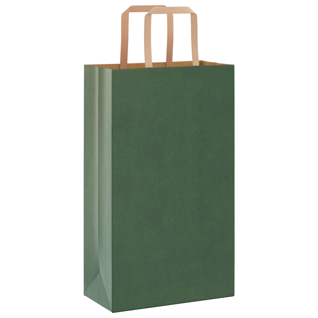 Sacchetti di Carta 250 pz con Manici Verdi 21x11x36 cm
