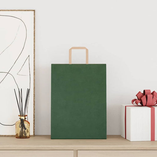 Sacchetti di Carta 250 pz con Manici Verdi 26x12x35 cm