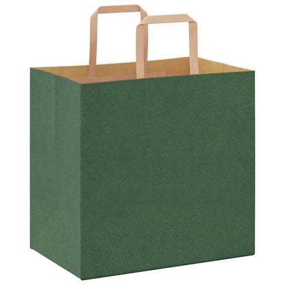 Sacchetti di Carta 250 pz con Manici Verdi 26x17x25 cm